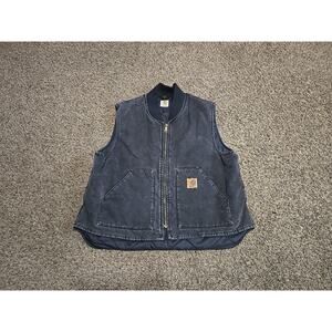 Vintage Carhartt Vest Men’s Large Black Canvas Quilt Lined Faded. Missing Tag